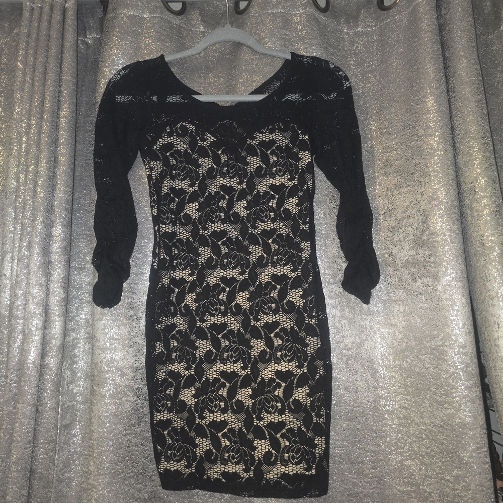 Elegant Black Lace Mini Dress Size S